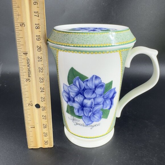 Saint James Hankook Super Strong Porcelain Mug Cup W Lid Coaster Hydrangea Mug - Picture 5 of 14